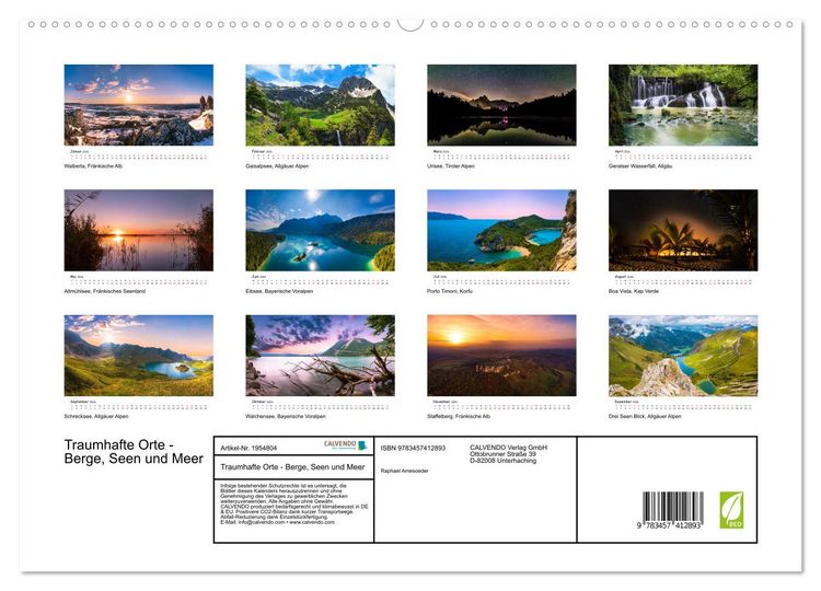 Produktbild: Traumhafte Orte - Berge, Seen und Meer (hochwertiger Premium Wandkalender 2026 DIN A2 quer), Kunstdruck in Hochglanz