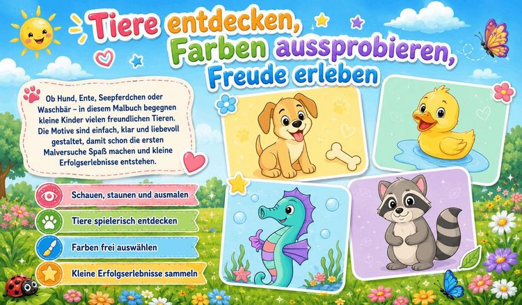 Produktbild: Tiere Malbuch f&uuml;r Kinder ab 2 Jahren mit 50 sch&ouml;nen Tiermotiven zum Ausmalen