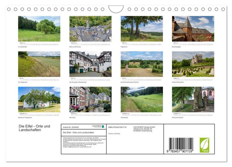 Produktbild: Die Eifel - Orte und Landschaften (Wandkalender 2026 DIN A4 quer), CALVENDO Monatskalender