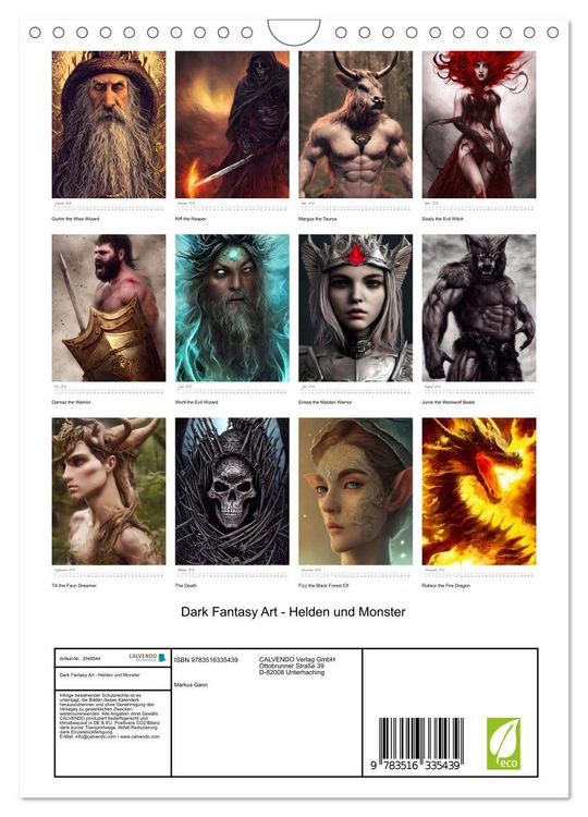 Produktbild: Dark Fantasy Art - Helden und Monster (Wandkalender 2026 DIN A4 hoch), CALVENDO Monatskalender