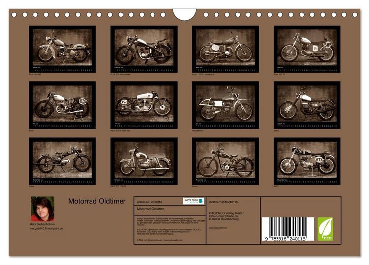Produktbild: Motorrad Oldtimer (Wandkalender 2026 DIN A4 quer), CALVENDO Monatskalender