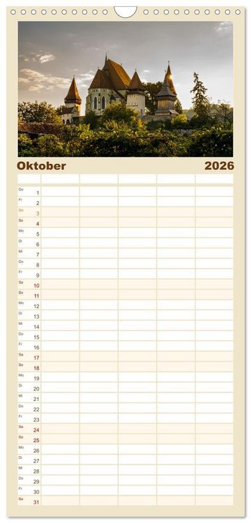 Produktbild: Familienplaner 2026 - Kirchen und Kl&ouml;ster in Rum&auml;nien mit 5 Spalten (Wandkalender, 21 x 45 cm) CALVENDO