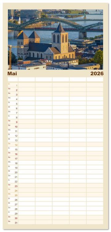 Produktbild: Familienplaner 2026 - Von K&ouml;lner D&auml;chern mit 5 Spalten (Wandkalender, 21 x 45 cm) CALVENDO