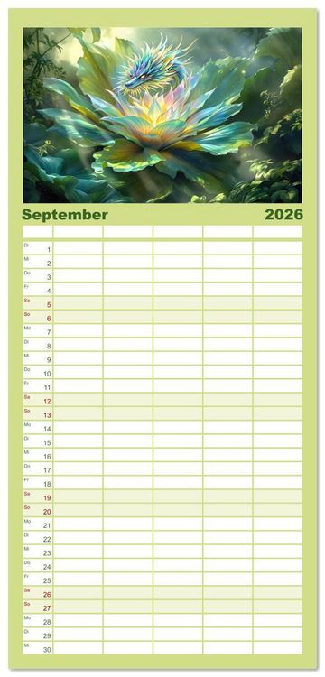 Produktbild: Familienplaner 2026 - Mythos trifft Botanik &ndash; Die geheimnisvollen Drachenpflanzen mit 5 Spalten (Wandkalender, 21 x 45 cm) CALVENDO