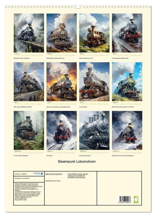 Produktbild: Steampunk Lokomotiven (Wandkalender 2026 DIN A2 hoch), CALVENDO Monatskalender