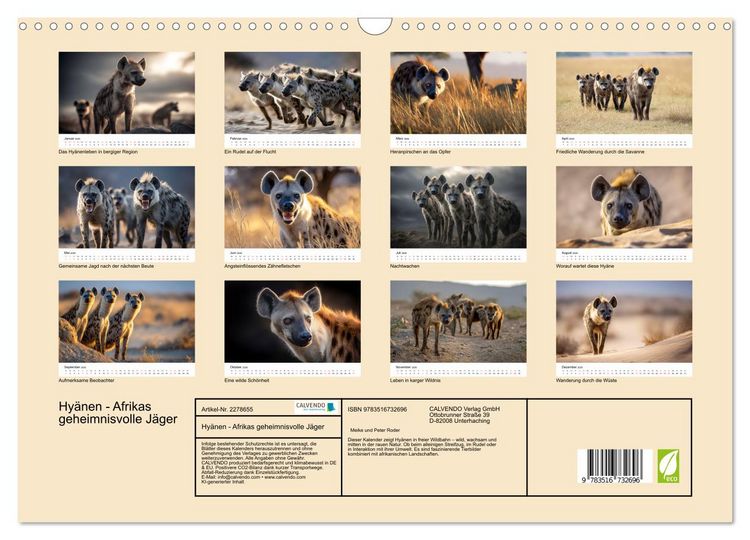 Produktbild: Hy&auml;nen - Afrikas geheimnisvolle J&auml;ger (Wandkalender 2026 DIN A3 quer), CALVENDO Monatskalender