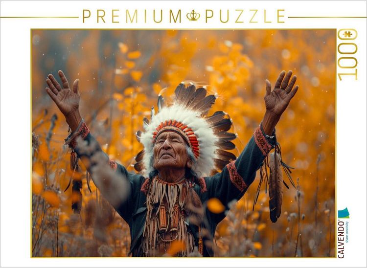 Produktbild: CALVENDO Puzzle Bitte an die G&ouml;tter - Indianischer H&auml;uptling | 1000 Teile Lege-Gr&ouml;&szlig;e 64x48cm Foto-Puzzle f&uuml;r gl&uuml;ckliche Stunden
