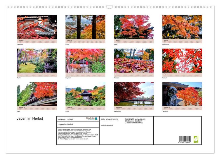 Produktbild: Japan im Herbst (Wandkalender 2026 DIN A2 quer), CALVENDO Monatskalender