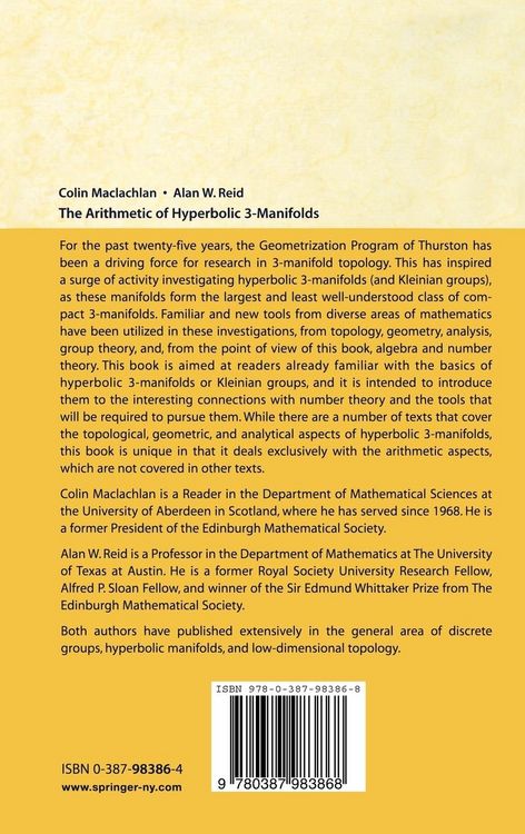 Produktbild: The Arithmetic of Hyperbolic 3-Manifolds