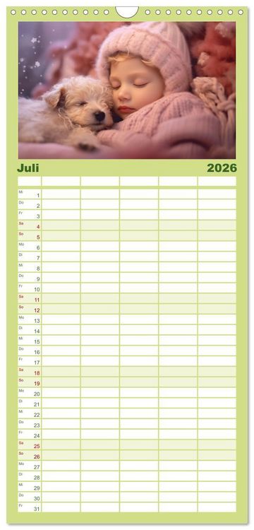 Produktbild: Familienplaner 2026 - Kleine Schlummerparade: Babys und ihre kuscheligen Tierfreunde mit 5 Spalten (Wandkalender, 21 x 45 cm) CALVENDO