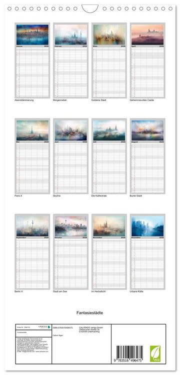 Produktbild: Familienplaner 2026 - Fantasiest&auml;dte mit 5 Spalten (Wandkalender, 21 x 45 cm) CALVENDO