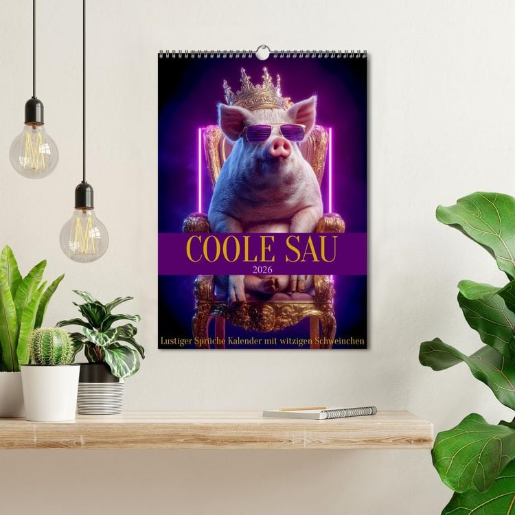 Produktbild: Coole Sau - Lustiger Spr&uuml;che Kalender mit witzigen Schweinchen (Wandkalender 2026 DIN A3 hoch), CALVENDO Monatskalender
