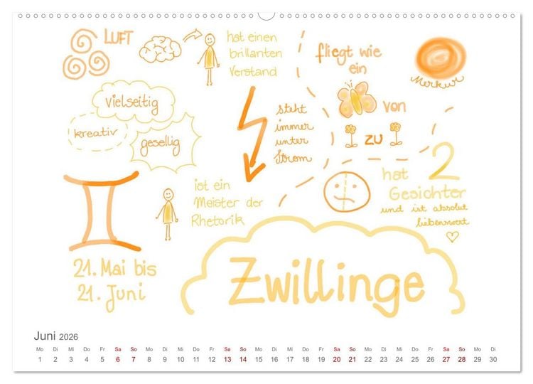 Produktbild: Sternzeichen-Kalender (hochwertiger Premium Wandkalender 2026 DIN A2 quer), Kunstdruck in Hochglanz