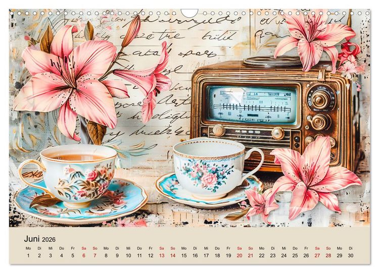 Produktbild: Shabby Chic Romantik - Vintage Tassen, Blumen und nostalgische Briefe (Wandkalender 2026 DIN A3 quer), CALVENDO Monatskalender