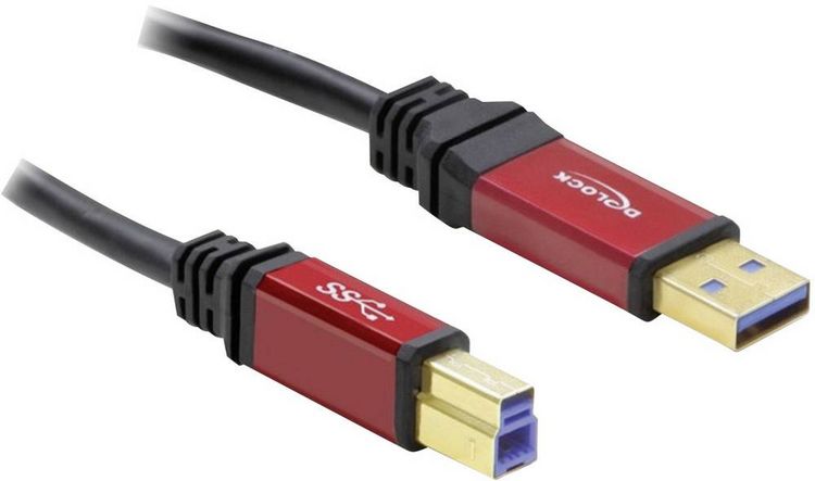 Produktbild: Delock USB-Kabel USB 3.2 Gen1 USB-A Stecker, USB-B Stecker 5.00 m Rot, Schwarz vergoldete Steckkontakte, UL-zertifiziert 82759