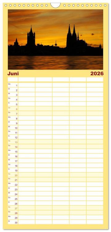 Produktbild: Familienplaner 2026 - K&ouml;ln dunkel bunt - Die Stadt in anderem Licht! mit 5 Spalten (Wandkalender, 21 x 45 cm) CALVENDO