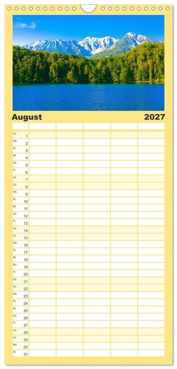 Produktbild: Familienplaner 2027 - Bayern - Idylle zwischen Allg&auml;u und Bayerischen Alpen mit 5 Spalten (Wandkalender, 21 x 45 cm) CALVENDO
