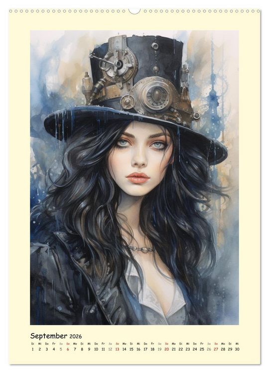 Produktbild: Sch&ouml;ne Steampunk Girls. Retro-&Auml;sthetik im Aquarell-Stil (hochwertiger Premium Wandkalender 2026 DIN A2 hoch), Kunstdruck in Hochglanz