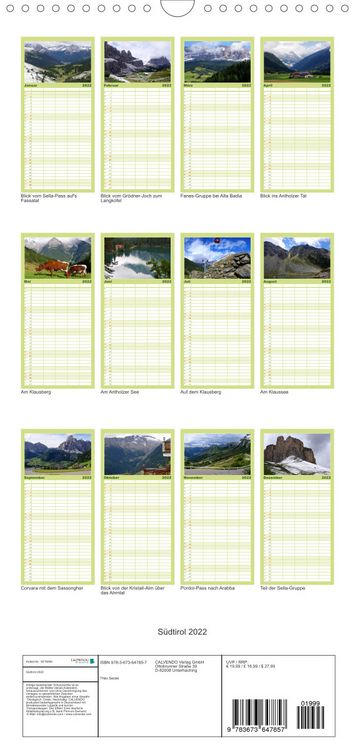 Produktbild: Familienplaner S&uuml;dtirol 2022 (Wandkalender 2022 , 21 cm x 45 cm, hoch)