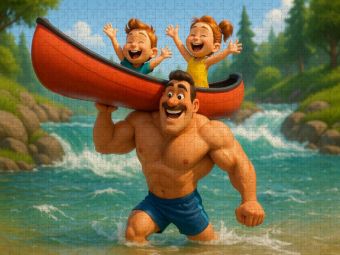 Produktbild: CALVENDO Puzzle Das geht schneller und ungef&auml;hrlicher - Bodybuilder Familienleben | 1000 Teile Lege-Gr&ouml;&szlig;e 64x48cm Foto-Puzzle f&uuml;r gl&uuml;ckliche Stunden
