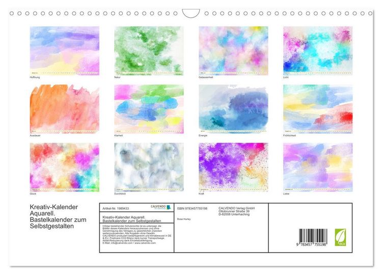 Produktbild: Kreativ-Kalender Aquarell. Bastelkalender zum Selbstgestalten (Wandkalender 2026 DIN A3 quer), CALVENDO Monatskalender