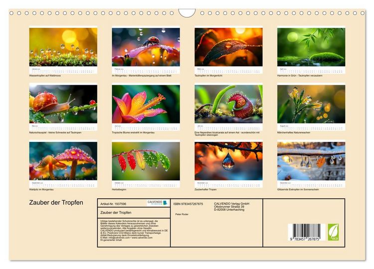 Produktbild: Zauber der Tropfen (Wandkalender 2026 DIN A3 quer), CALVENDO Monatskalender