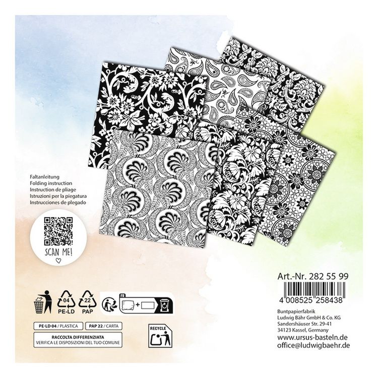 Produktbild: URSUS Falten Origami Papier Black & White, 15 x 15 cm, 120 Blatt