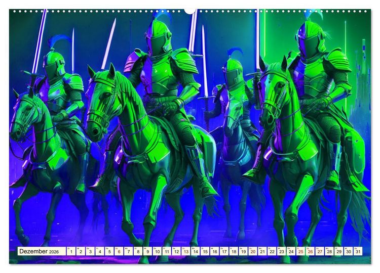 Produktbild: Fantasie - Futuristische Ritter (hochwertiger Premium Wandkalender 2026 DIN A2 quer), Kunstdruck in Hochglanz