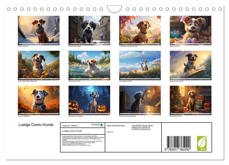Produktbild: Lustige Comic Hunde (Wandkalender 2026 DIN A4 quer), CALVENDO Monatskalender