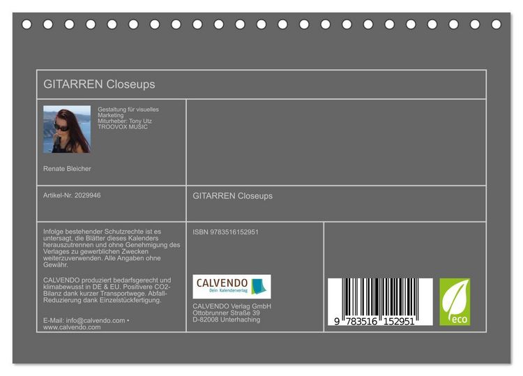 Produktbild: GITARREN Closeups (Tischkalender 2026 DIN A5 quer), CALVENDO Monatskalender