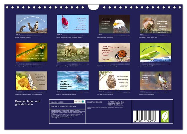 Produktbild: Bewusst leben und gl&uuml;cklich sein (Wandkalender 2026 DIN A4 quer), CALVENDO Monatskalender