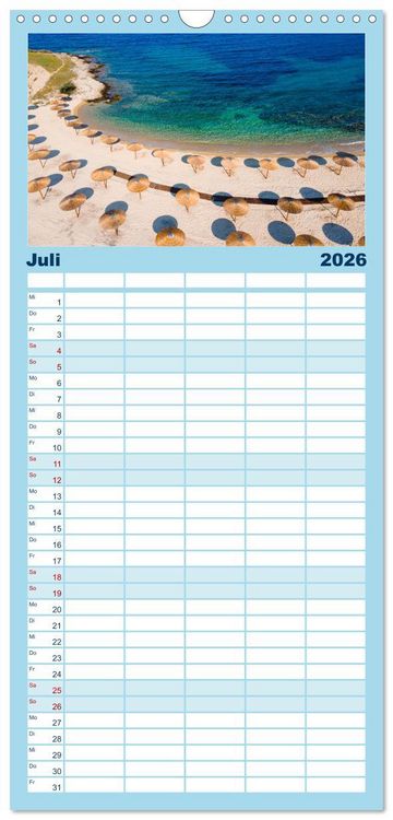 Produktbild: Familienplaner 2026 - Traumstr&auml;nde Griechenlands mit 5 Spalten (Wandkalender, 21 x 45 cm) CALVENDO