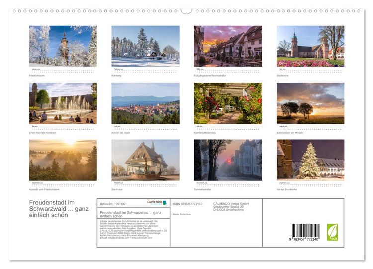 Produktbild: Freudenstadt im Schwarzwald ... ganz einfach sch&ouml;n (hochwertiger Premium Wandkalender 2026 DIN A2 quer), Kunstdruck in Hochglanz