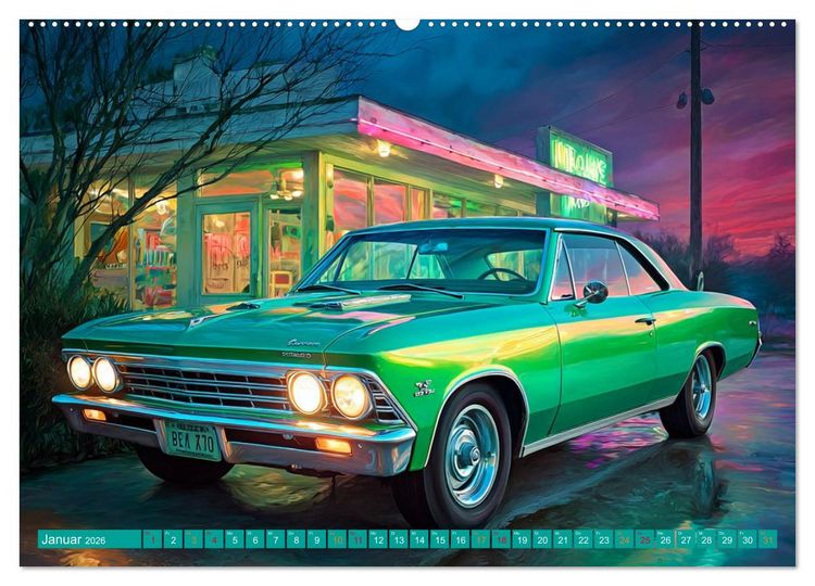 Produktbild: Amerikas rollende Legenden &ndash; Retro-Design trifft Nostalgie (hochwertiger Premium Wandkalender 2026 DIN A2 quer), Kunstdruck in Hochglanz