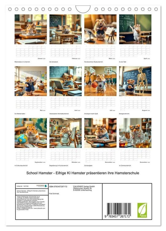 Produktbild: School Hamster - Eifrige KI Hamster pr&auml;sentieren ihre Hamsterschule (Wandkalender 2026 DIN A4 hoch), CALVENDO Monatskalender