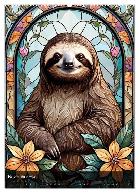 Produktbild: Wildtiere und Glaskunst im Tiffany Stil (hochwertiger Premium Wandkalender 2026 DIN A2 hoch), Kunstdruck in Hochglanz