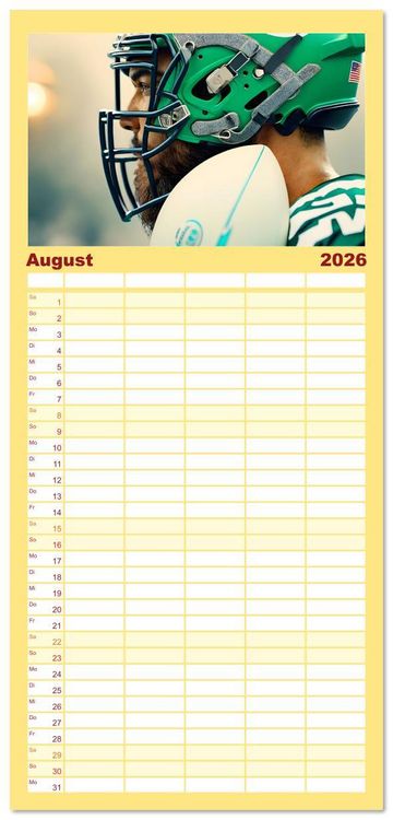 Produktbild: Familienplaner 2026 - American Football - im Team zum Sieg mit 5 Spalten (Wandkalender, 21 x 45 cm) CALVENDO