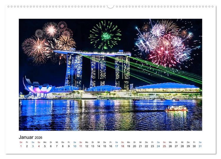 Produktbild: Singapur - Asiatische Metropole bei Nacht (hochwertiger Premium Wandkalender 2026 DIN A2 quer), Kunstdruck in Hochglanz