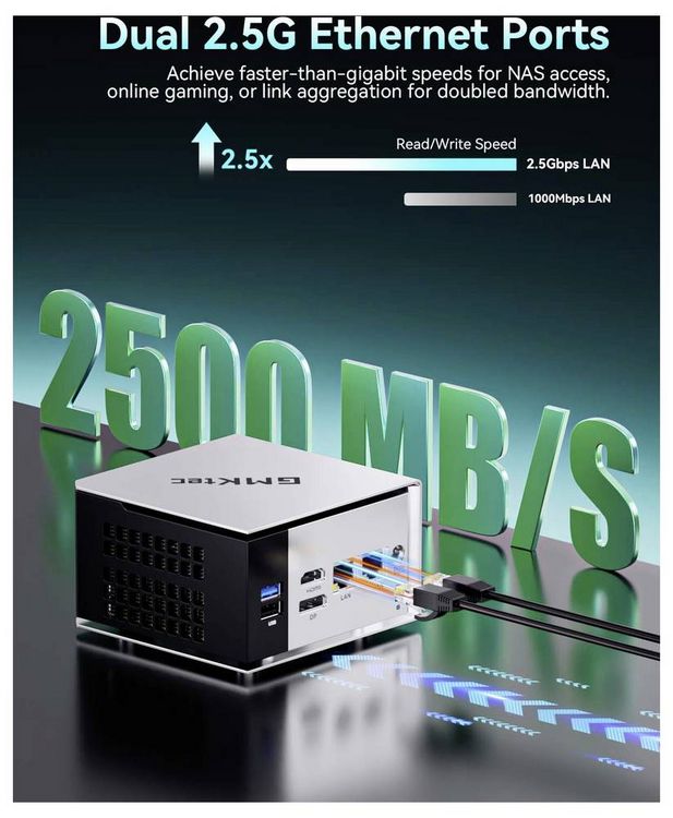 Produktbild: GMKtec Mini PC G3S-2 Intel&reg; Processor N95 16+512GB Intel&reg; Processor N95 3.4GHz 16GB RAM 512GB SSD Intel UHD Graphics Win 11 Pro G
