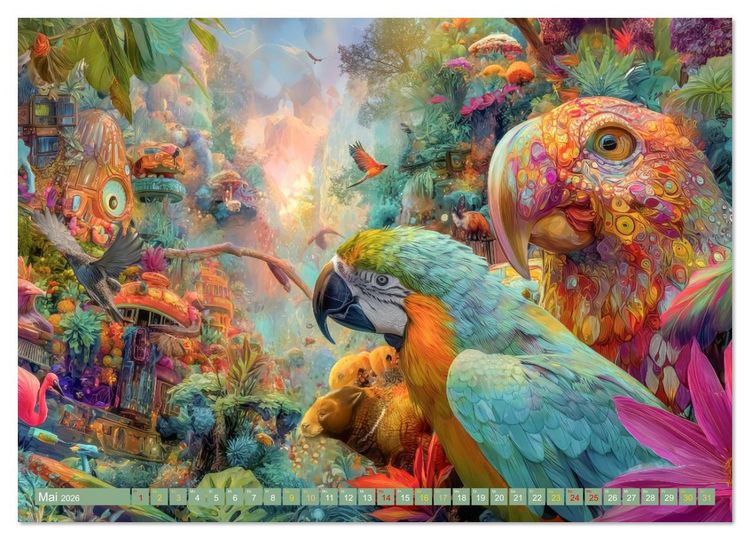 Produktbild: Tierische Dschungelkreaturen - Der Fantasie entsprungen (Wandkalender 2026 DIN A3 quer), CALVENDO Monatskalender