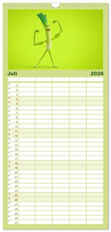 Produktbild: Familienplaner 2026 - Vegane Power - Kalender f&uuml;r Veganer, Vegetarier und alle Pflanzenfans mit 5 Spalten (Wandkalender, 21 x 45 cm) CALVENDO