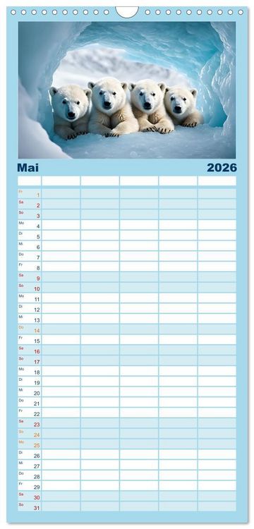 Produktbild: Familienplaner 2026 - Im magischen Land der Eisb&auml;ren mit 5 Spalten (Wandkalender, 21 x 45 cm) CALVENDO