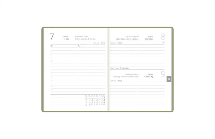 Produktbild: Taschenkalender 1T/1S olive Blauer Engel 2027