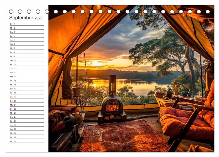 Produktbild: Camping mit dem Zelt (Tischkalender 2026 DIN A5 quer), CALVENDO Monatskalender
