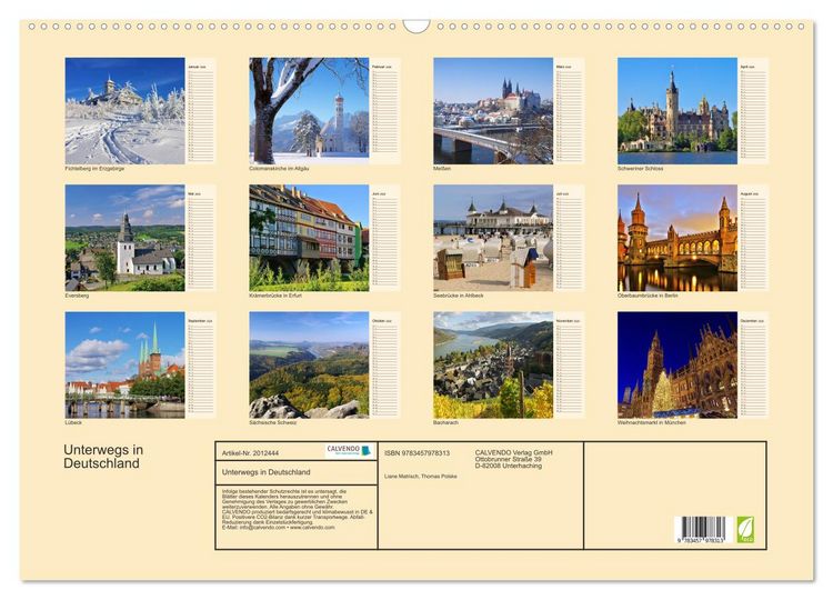 Produktbild: Unterwegs in Deutschland (Wandkalender 2026 DIN A2 quer), CALVENDO Monatskalender