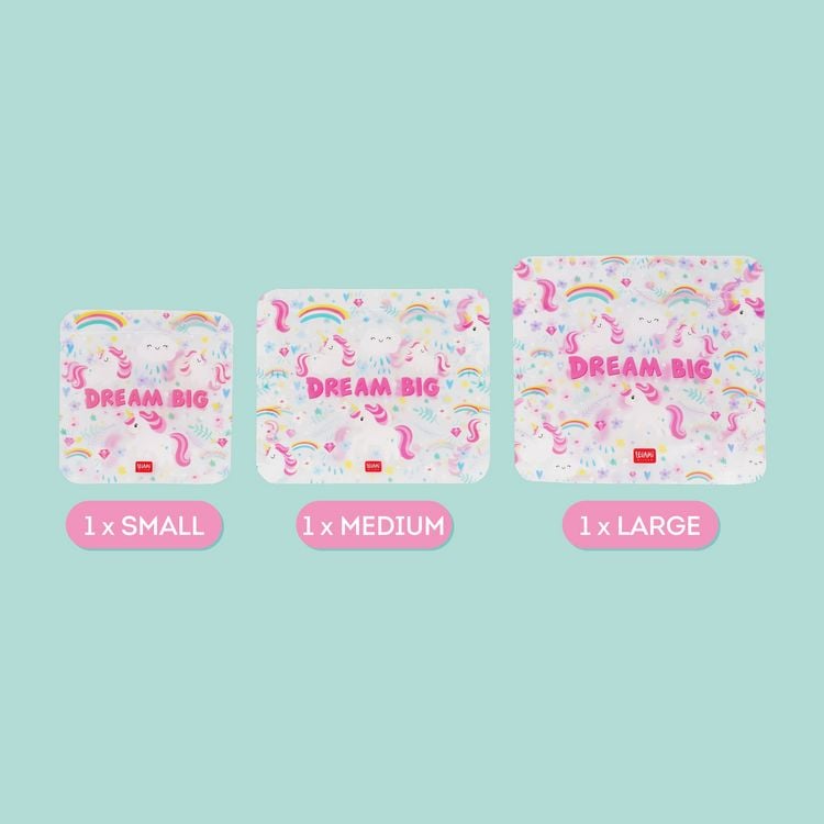 Produktbild: Legami 3er Set wiederverwendbare Snack Taschen - Einhorn