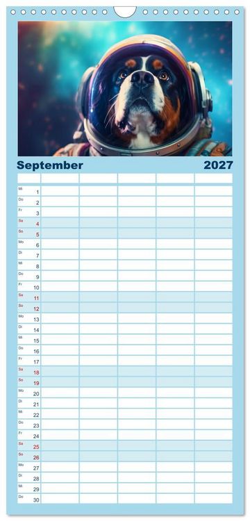 Produktbild: Familienplaner 2027 - Hunde im Weltall mit 5 Spalten (Wandkalender, 21 x 45 cm) CALVENDO