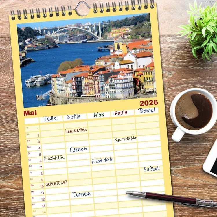 Produktbild: Familienplaner 2026 - St&auml;dtereise nach Porto mit 5 Spalten (Wandkalender, 21 x 45 cm) CALVENDO