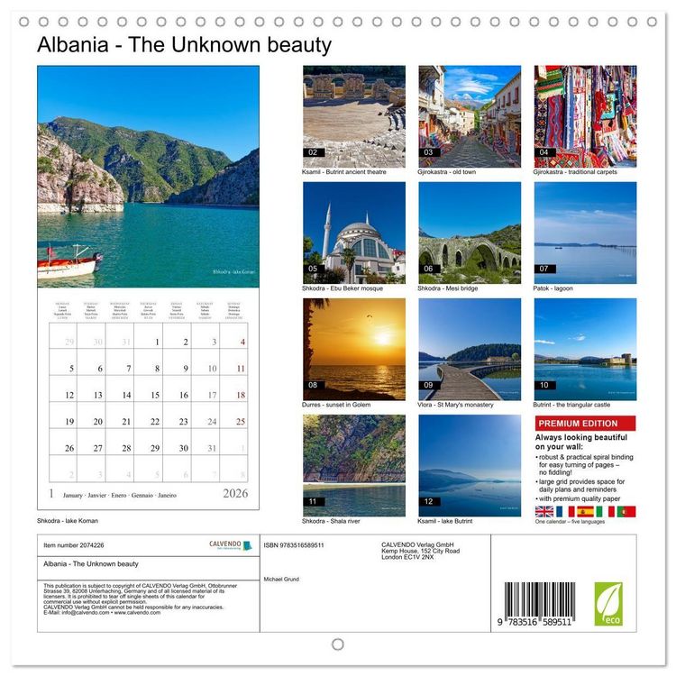 Produktbild: Albania - The Unknown beauty (Wall Calendar 2026 12 &times; 12 Inch) CALVENDO 12 Month Wall Calendar