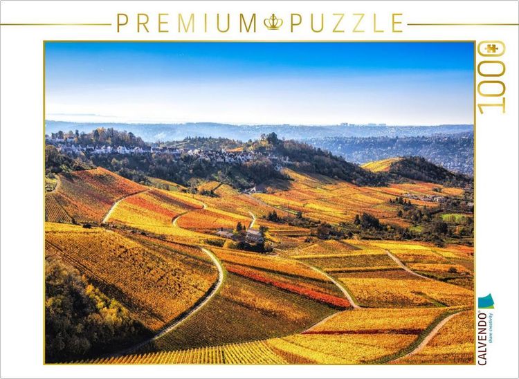 Produktbild: CALVENDO Puzzle Herbstliches Panorama &uuml;ber die sanft eingebetteten Weinreben in Stuttgart Rotenberg | 1000 Teile Lege-Gr&ouml;&szlig;e 64x48cm Foto-Puzzle f&uuml;r gl&uuml;ckliche Stunden